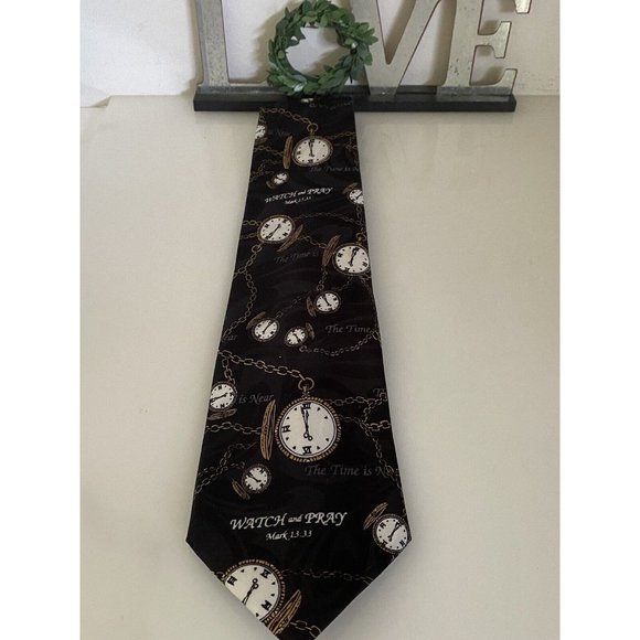 Appointed Apparel Watch and Pray Black Gold Christian Silk Tie Vintage 4" x 59" - Picture 1 of 16